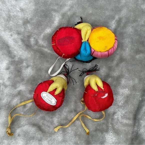 Vintage Embroidered Silk Chinese Sumo Wrestlers Figures Holiday Ornaments 6 ct - Picture 3 of 9